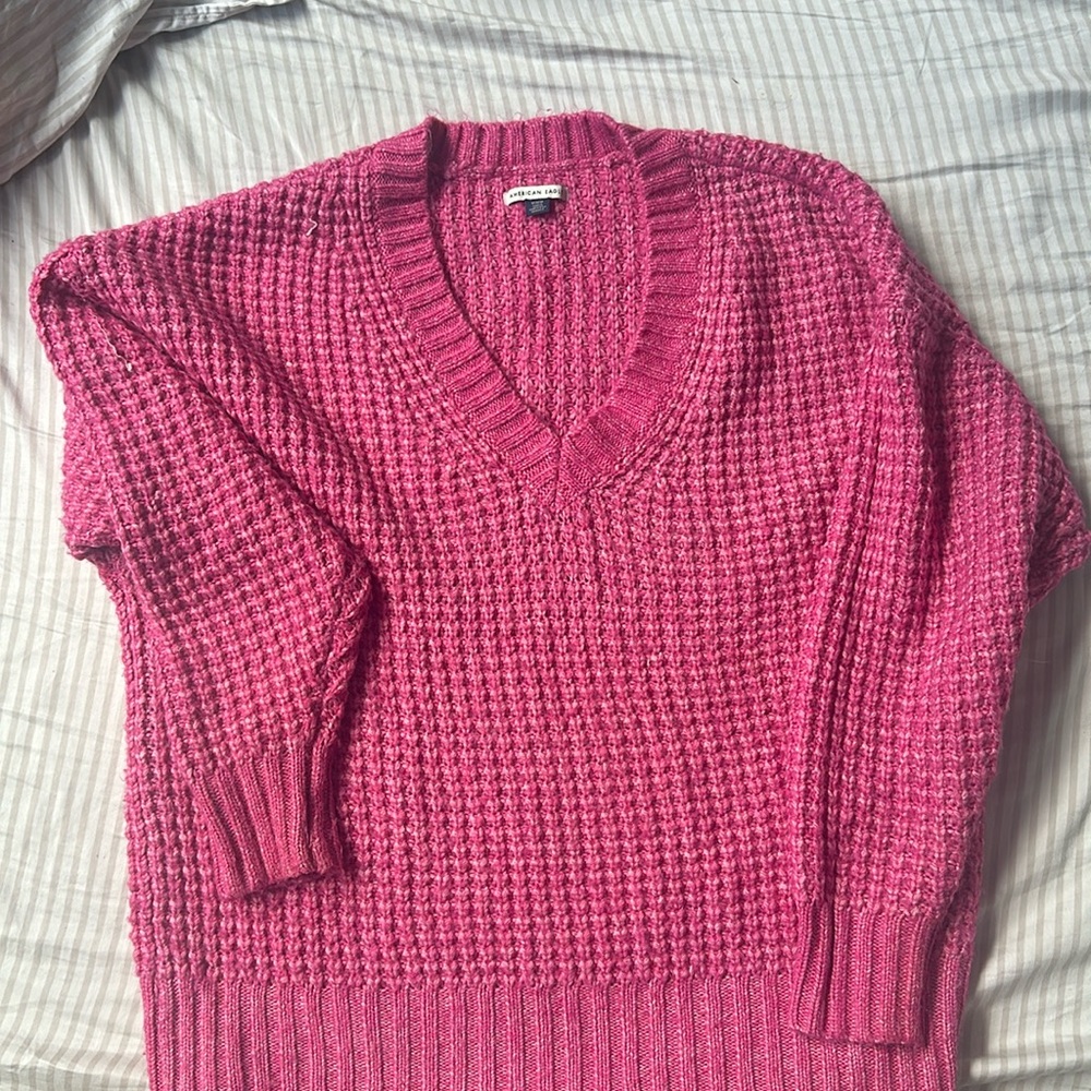 American Eagle Pink Waffle Sweater